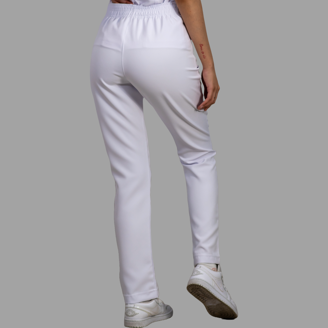 Pantalón Clínico Blanco Mujer Stretch Antifluido Pretina Elástica