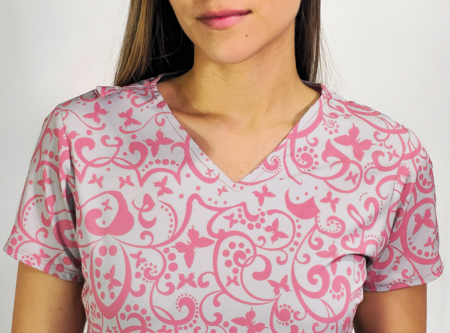 Filipina Estampado Floral Gris Perla/Palo de Rosa, Scrubs 600