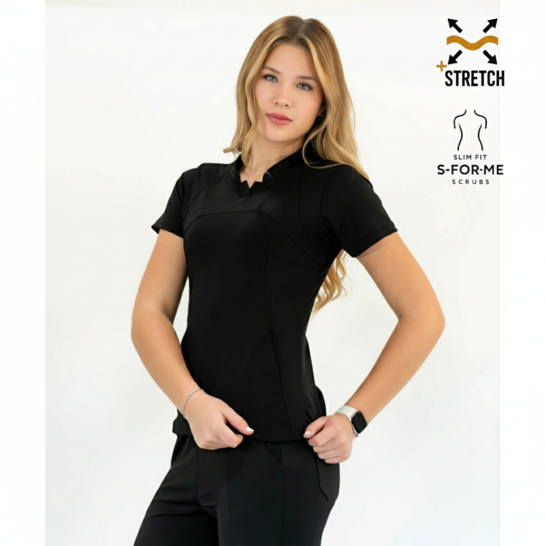 Conjunto Quirúrgico Negro para Mujer – Estilo 910 | Super Stretch Slim Fit