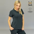 Scrub top gris oxford para mujer Sandel Medica tela sin arrugas Estilo 910