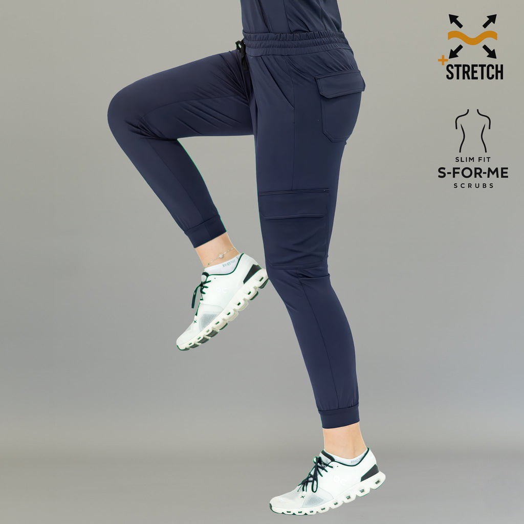 Pantalon jogger medico azul marino mujer corte slim fit tela super stretch