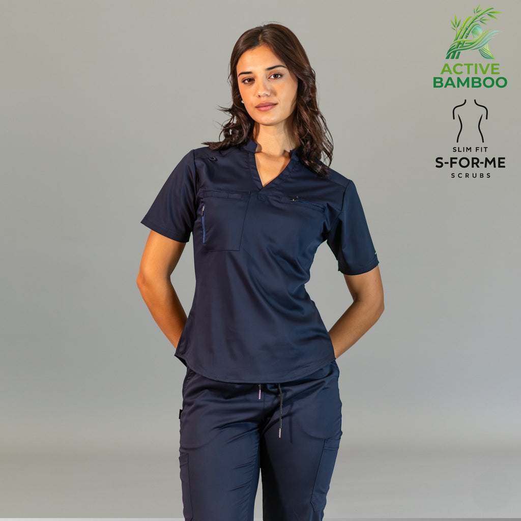 filipina bamboo mujer 511 azul marino detalle bolsillos Sandel Medica