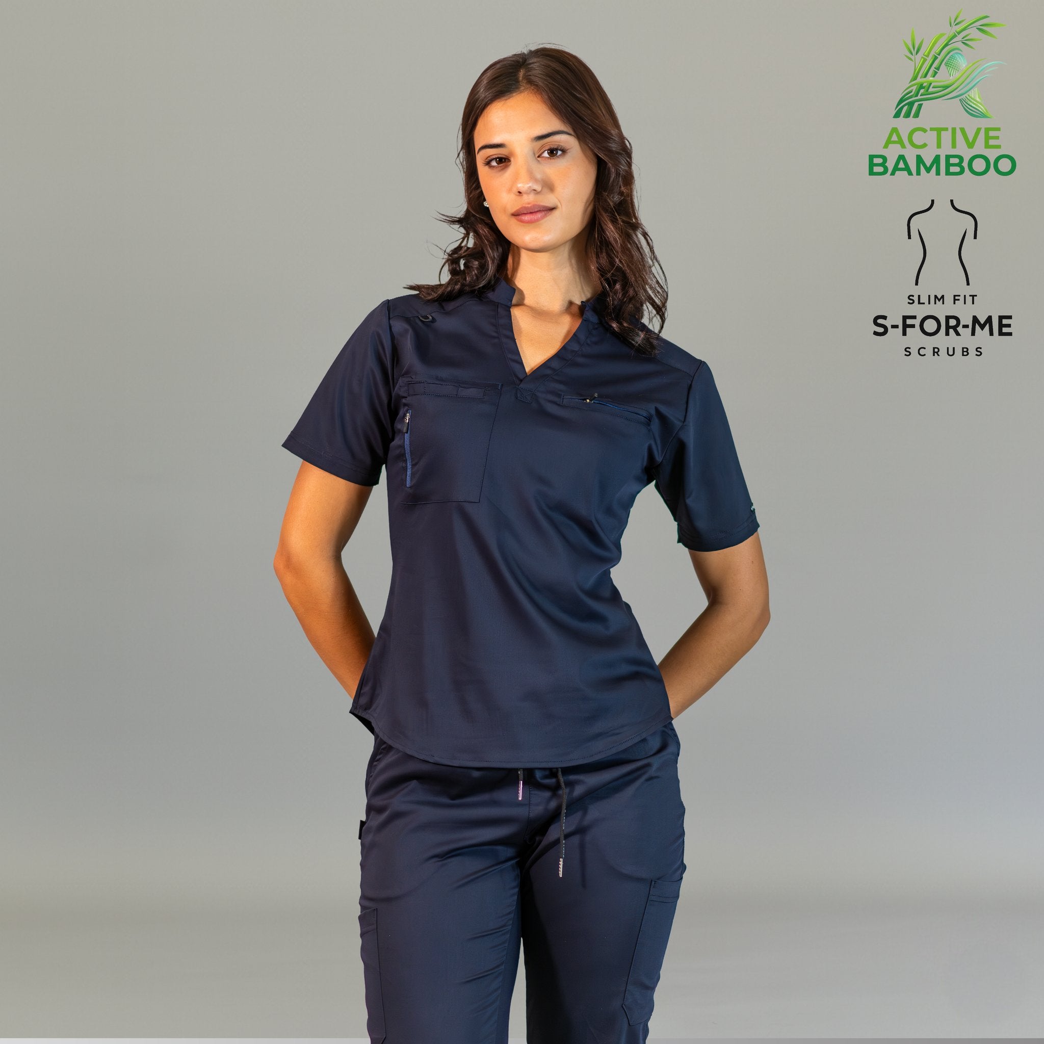 filipina bamboo mujer 511 azul marino detalle bolsillos Sandel Medica