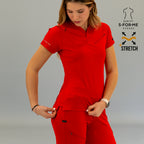 Filipina médica roja mujer Scrubs 905 Super Stretch con bolsas frontales