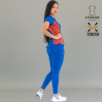 quirurgico azul rey para mujer corte slim fit con vistas en naranja