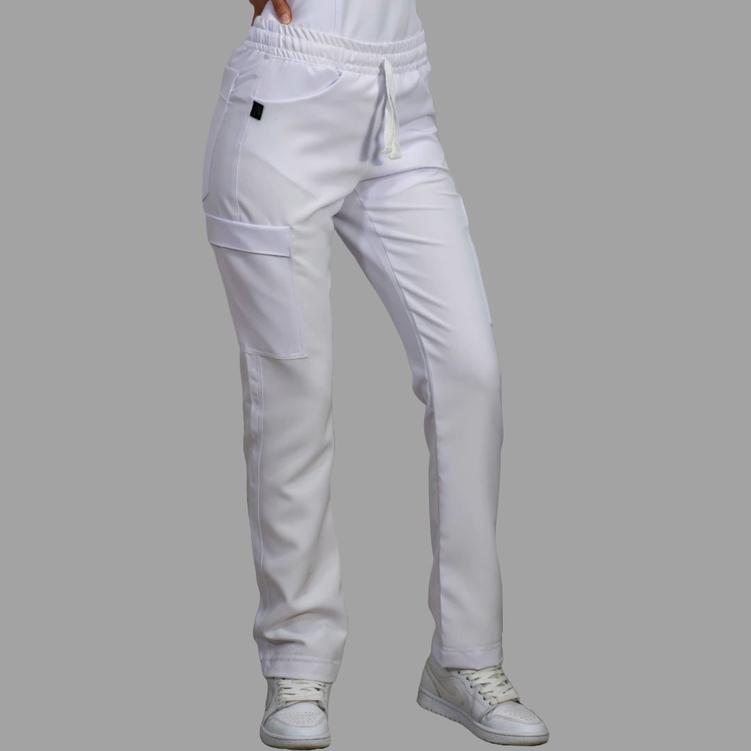 Pantalon Mujer Resorte cintura 6 Bolsas Blanco Antifluido