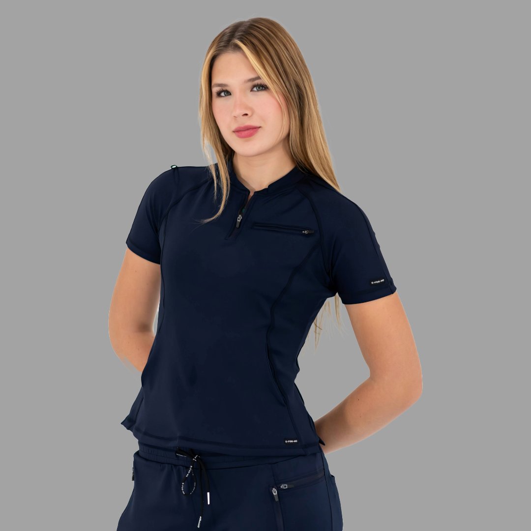 Filipina quirúrgica 920 Azul Marino — vista lateral derecha con bolsillos con cierre