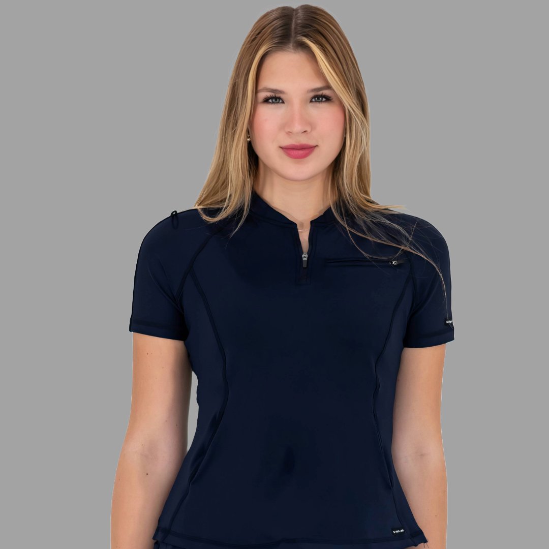 Top médico mujer modelo 920 Azul Marino — detalle bolsillo pecho welt