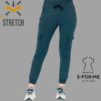 Detalle tela super stretch jogger quirúrgico azul petróleo mujer Estilo 910 Sandel Medica