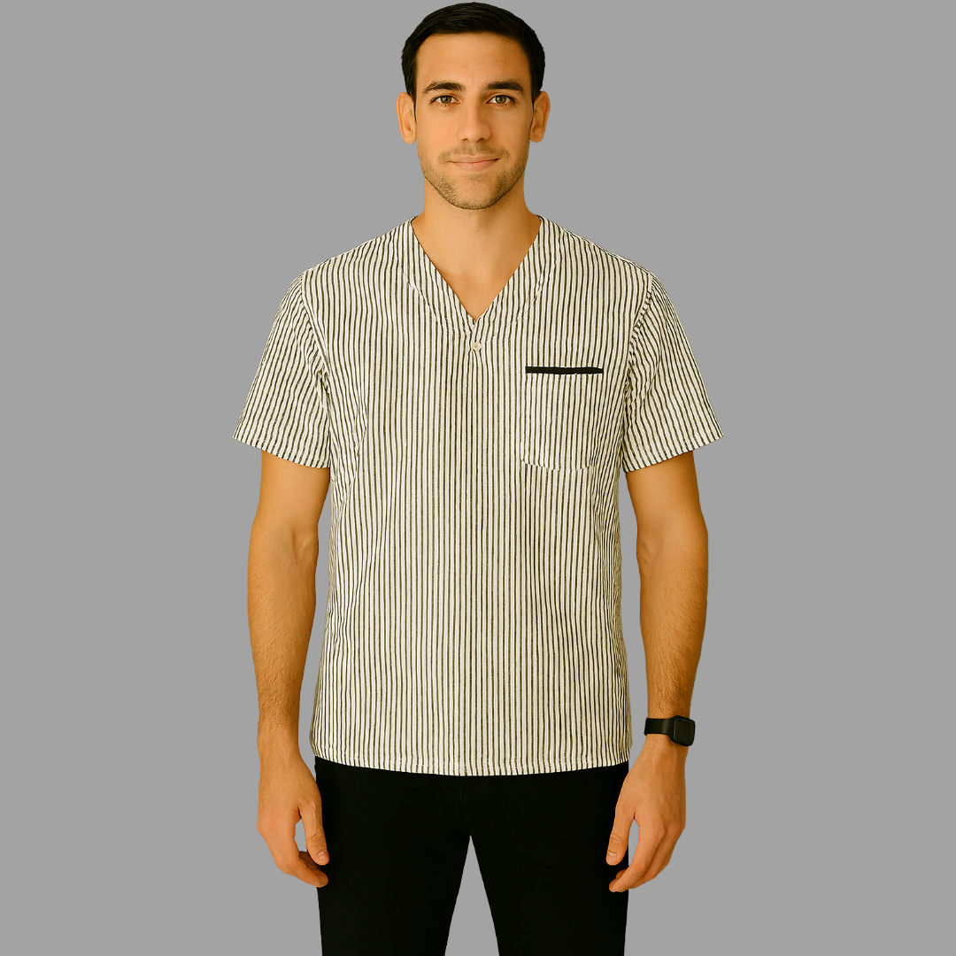 Filipina Rayas Blancas /Gris cuello SIN COSTADO V. Hombre