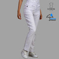 Pantalón clínico blanco mujer stretch antifluido con pretina elástica vista frontal