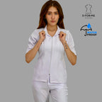 Filipina médica blanca Alviero stretch para mujer con cuello sport y cierre frontal