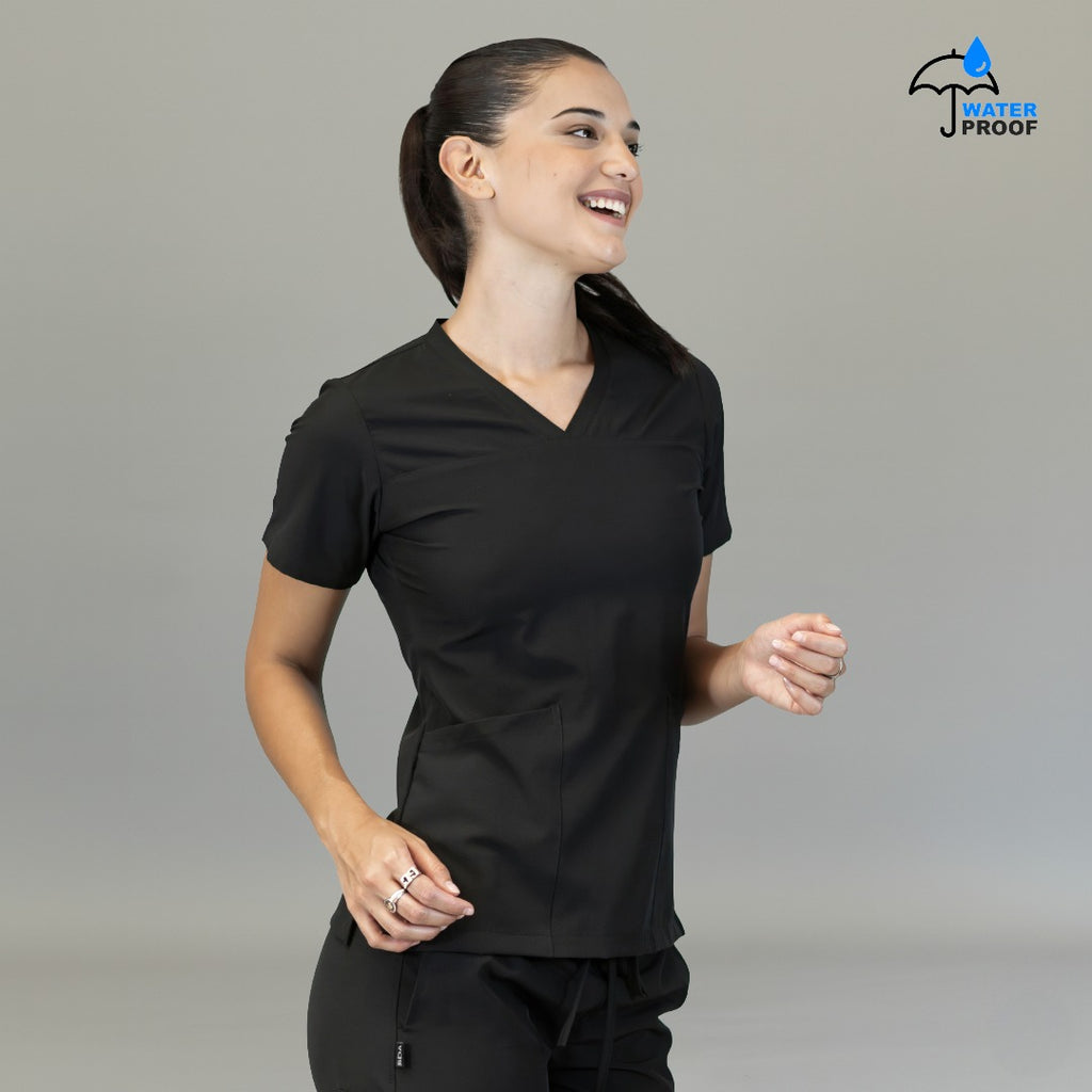 Filipina quirúrgica negra para mujer Scrubs 515 vista tres cuartos