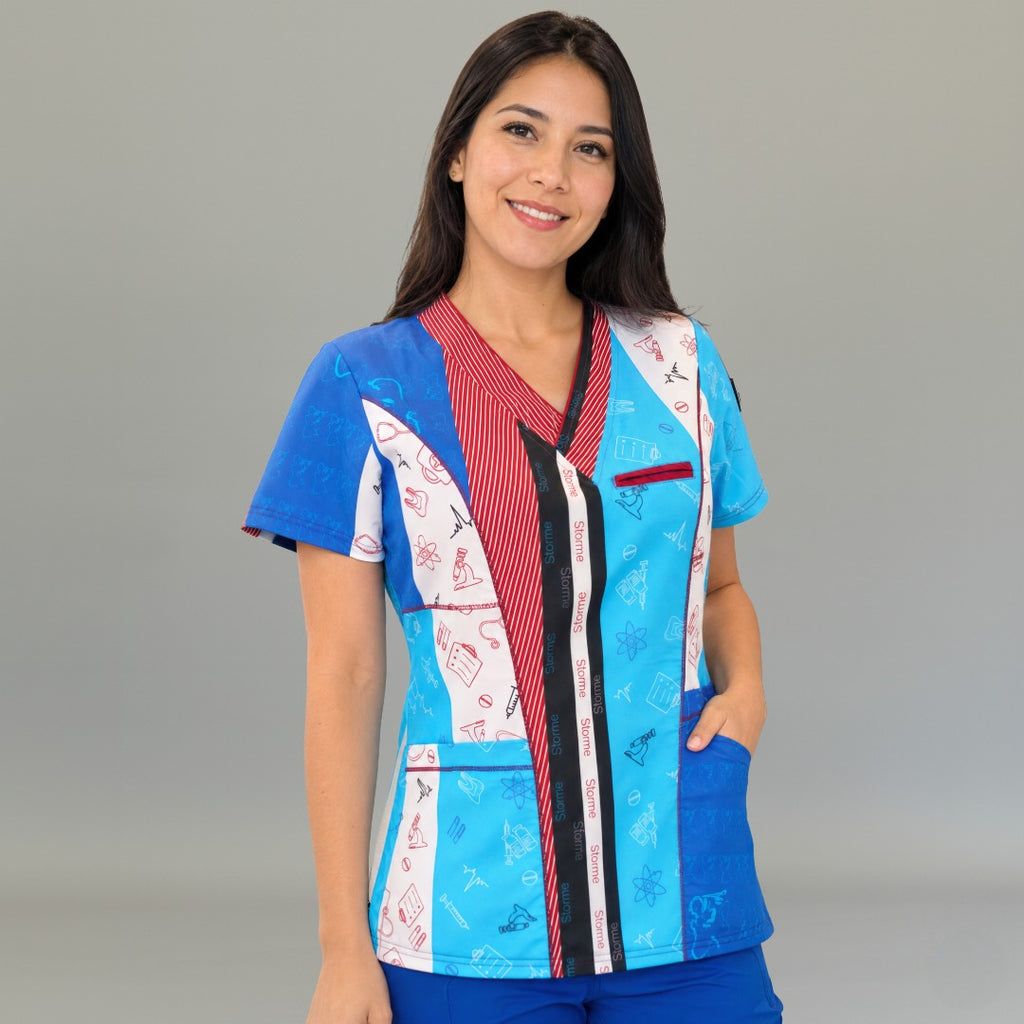 Filipina médica estampada azul S-FOR-ME para mujer vista frontal