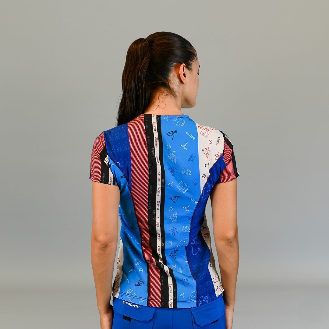 Filipina quirúrgica estampada Collage Azul manga corta para mujer