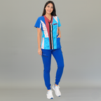 Filipina médica estampada Collage Azul para dama en uniforme completo