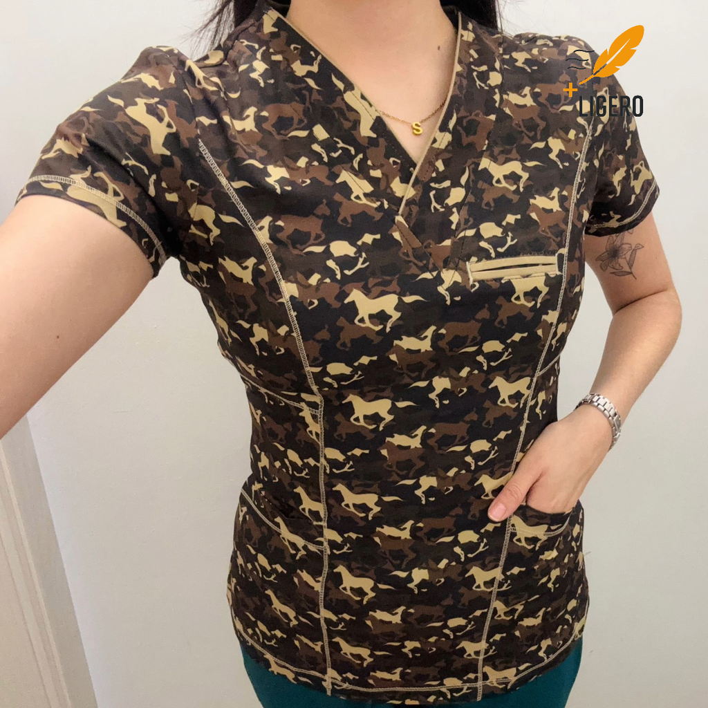 Womens Scrub Top 501 Horses