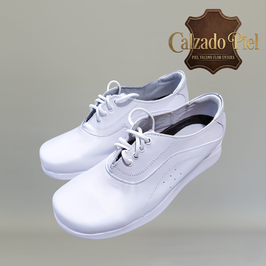 Zapatos clínicos blancos Gloria Andress 316 con agujetas y punta redondeada para mujer