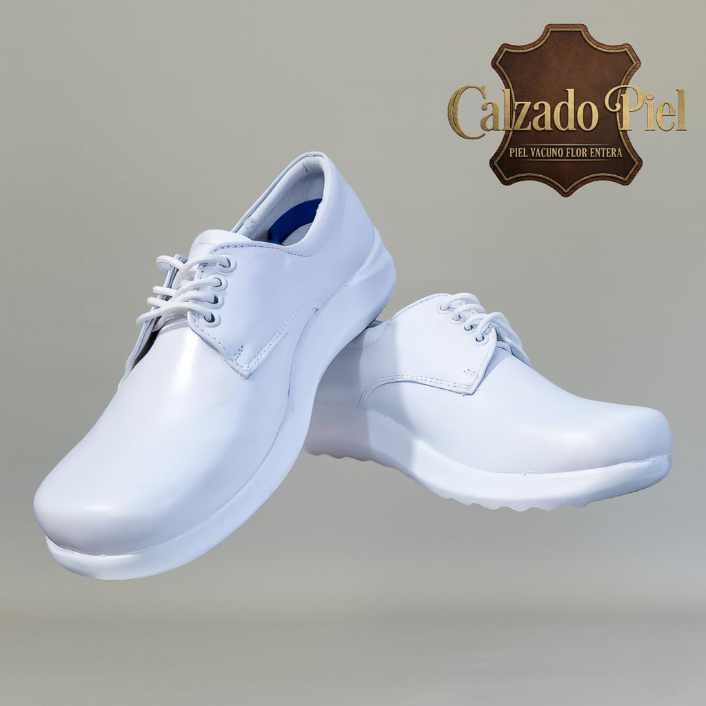 Zapatos médicos blancos Gloria Andress 320 de piel con agujetas y suela PU antiderrapante