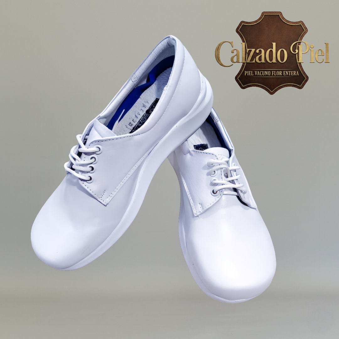Zapatos clínicos blancos Gloria Andress 320 en piel con plantilla anatómica y agujetas