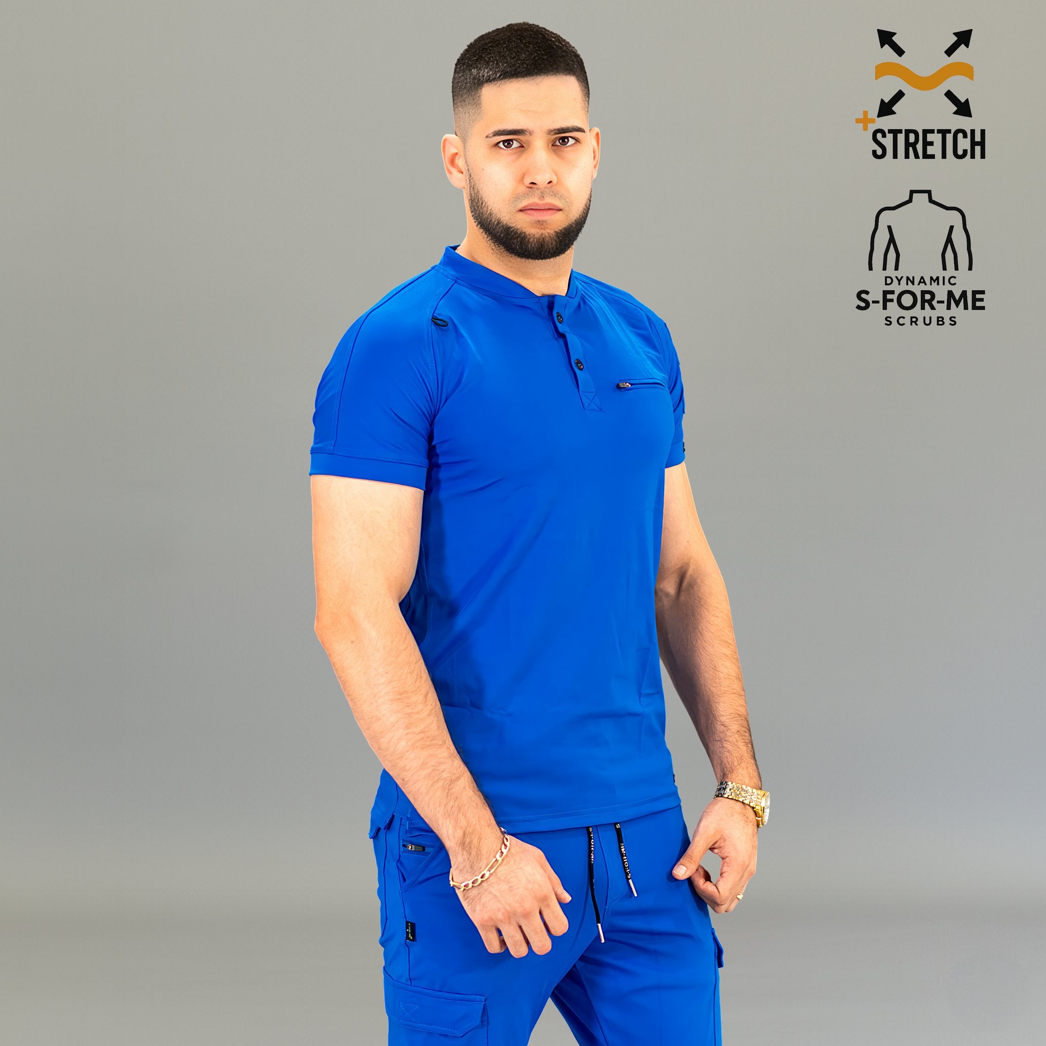 Filipina quirúrgica azul rey hombre Scrubs 901 Super Stretch vista tres cuartos
