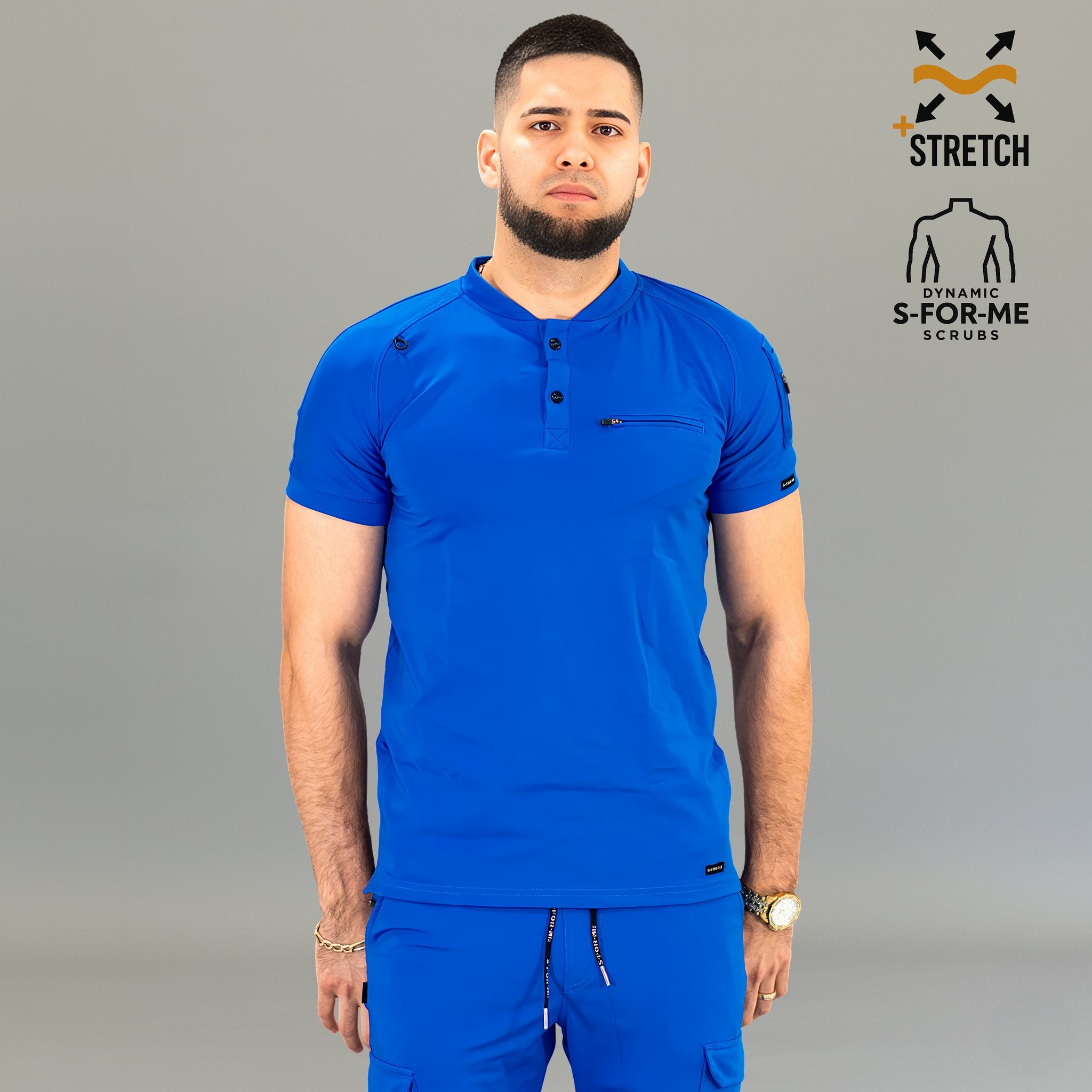 Filipina quirúrgica azul rey hombre Super Stretch vista frontal completa
