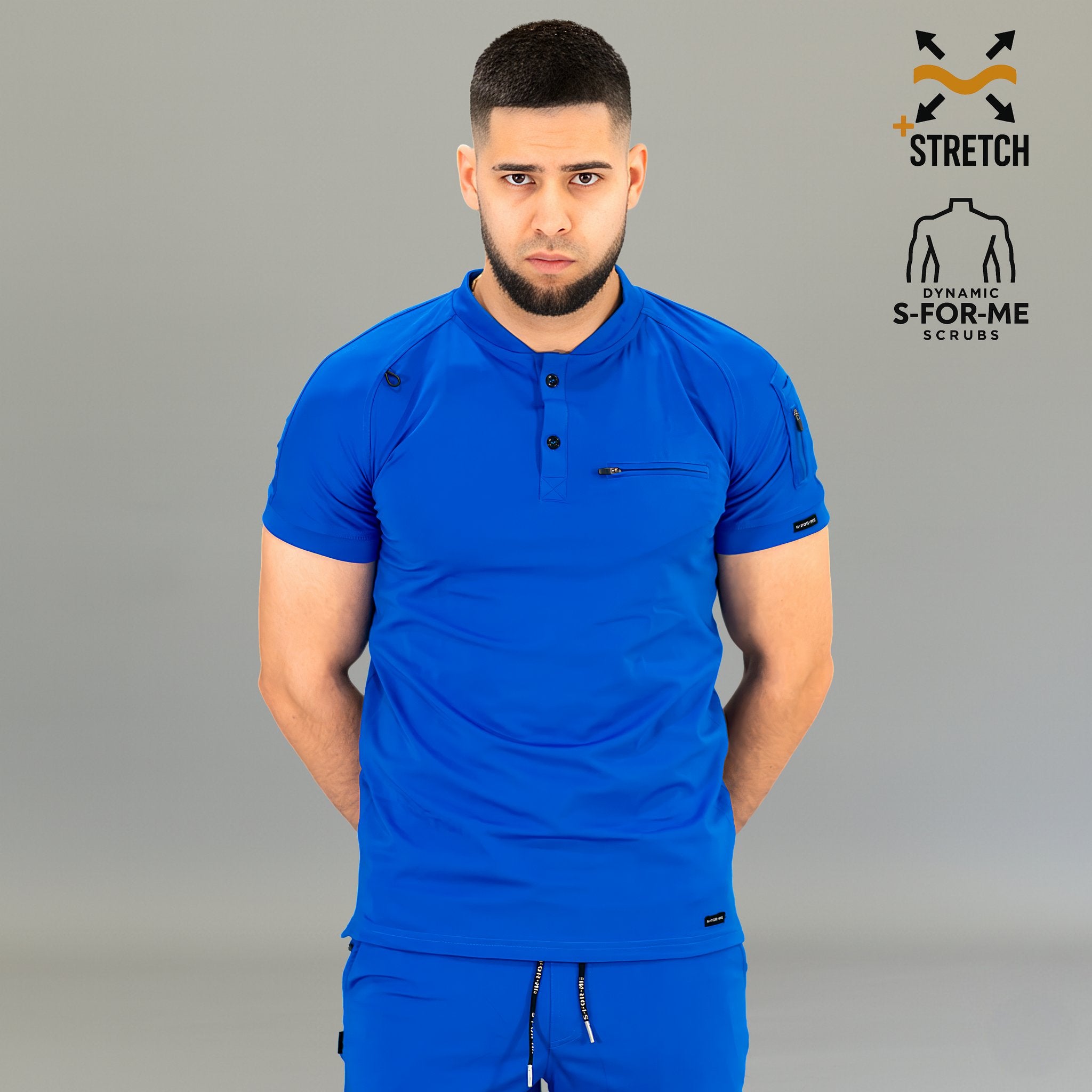 Filipina médica azul rey hombre 901 Super Stretch con cuello henley