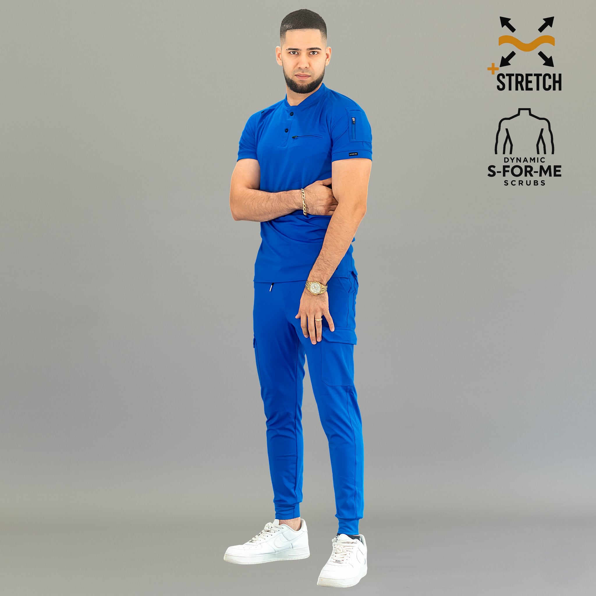 Jogger quirúrgico azul rey hombre combinado con filipina médica