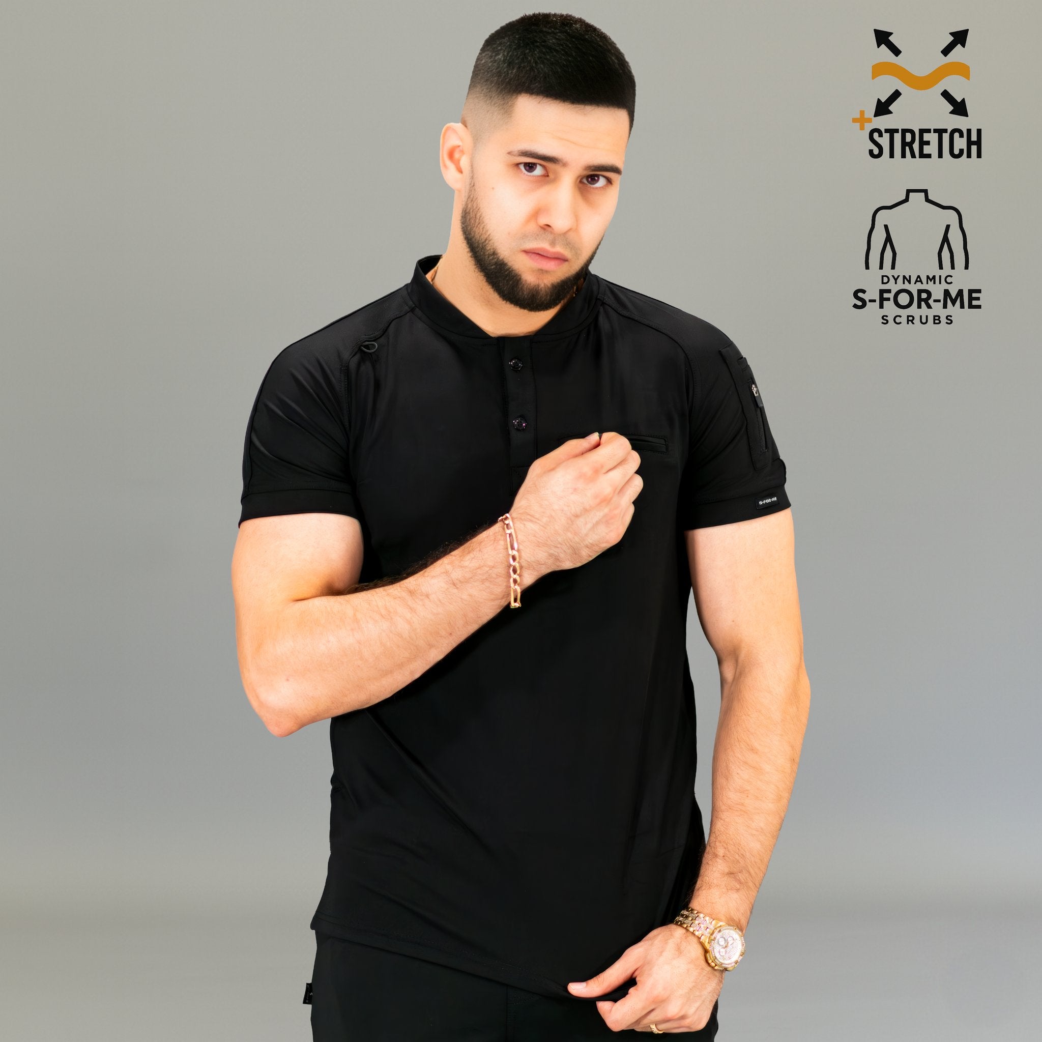 Uniforme quirúrgico hombre negro filipina 901 detalle lateral