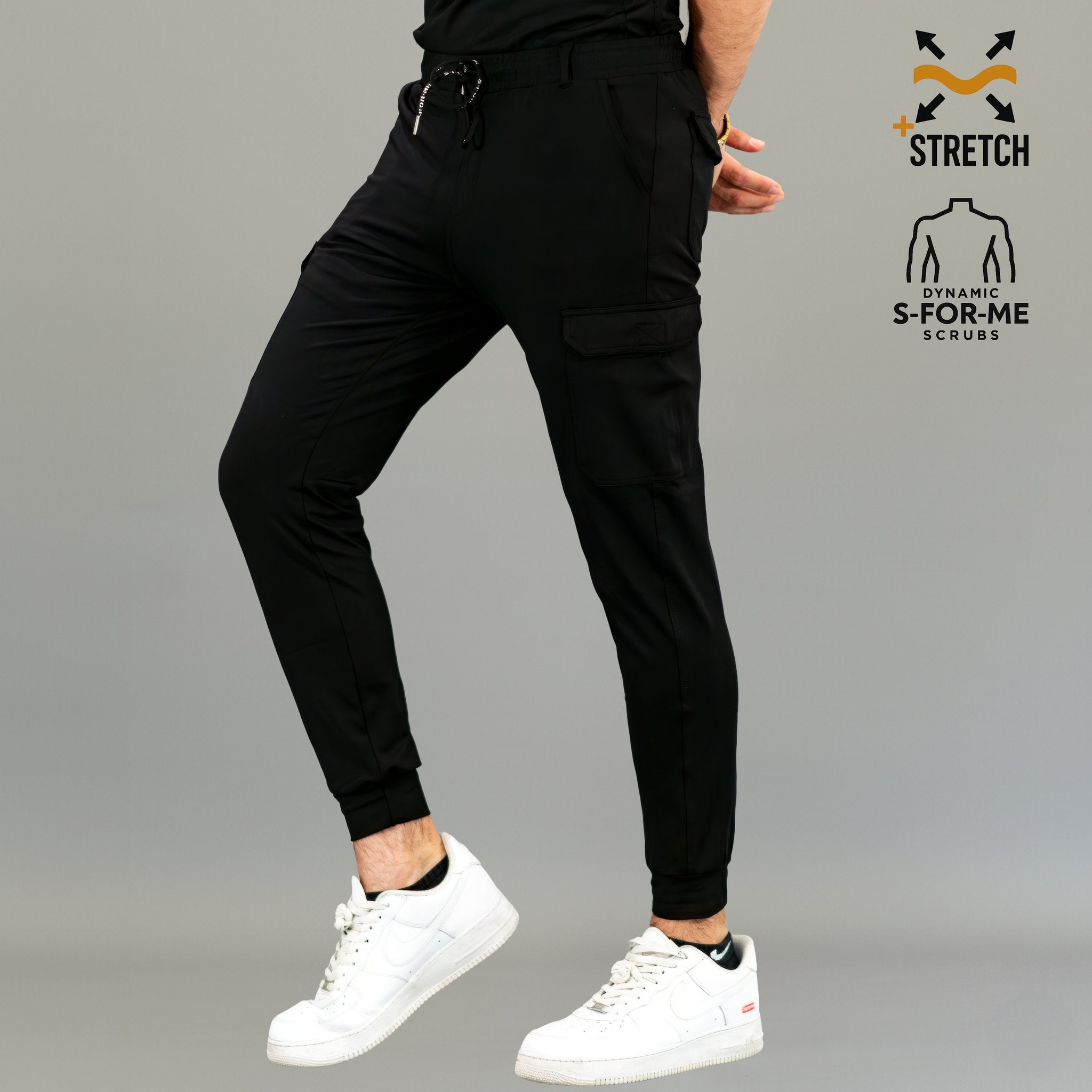 Pantalón jogger médico negro para hombre corte slim