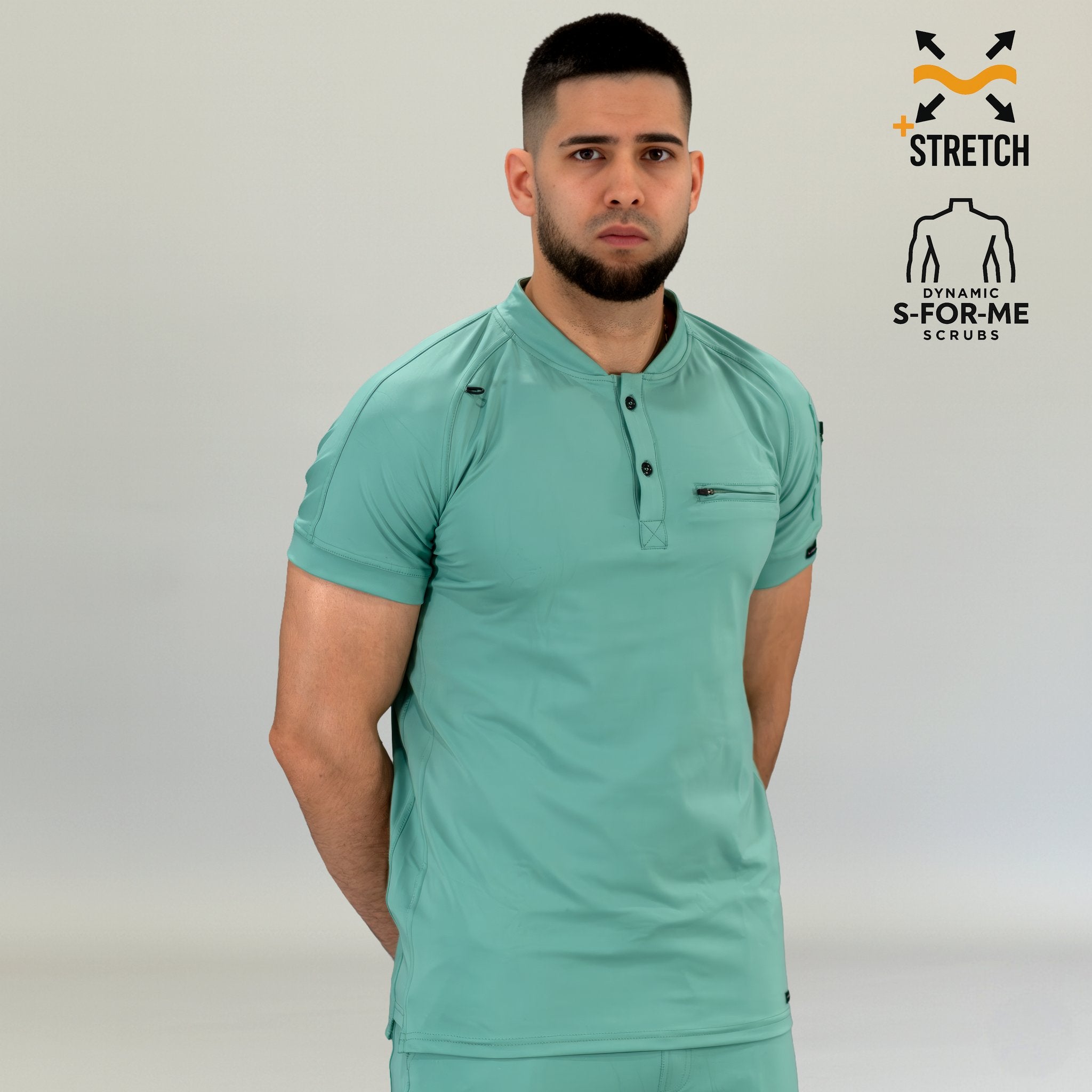 Filipina médica verde menta para hombre con tela Super Stretch