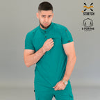 Filipina quirúrgica verde teal hombre 901 Super Stretch — vista frontal con pantalón combinado