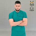 Filipina verde teal Super Stretch hombre — postura frontal con brazos cruzados