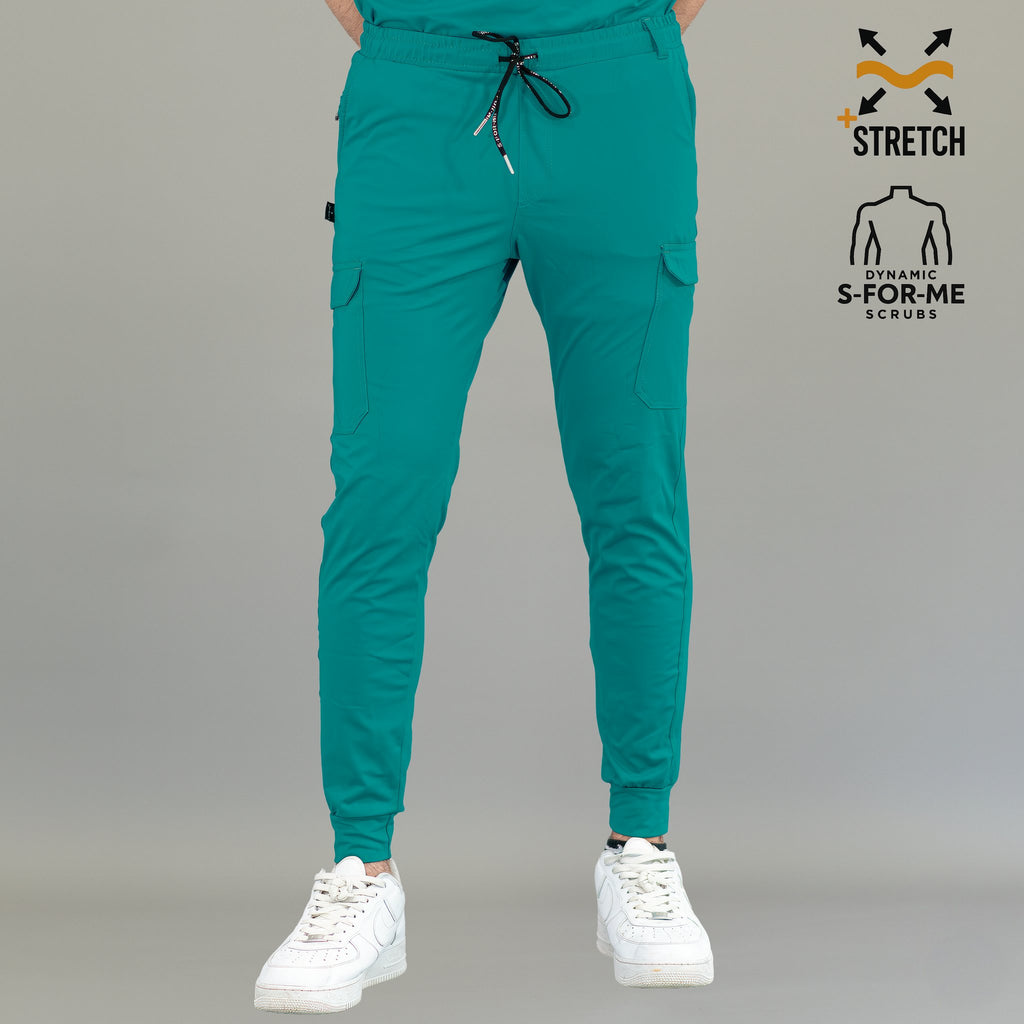 Jogger médico hombre verde teal Scrubs 901 vista completa con puños en tobillo