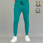 Jogger médico hombre verde teal Scrubs 901 vista completa con puños en tobillo