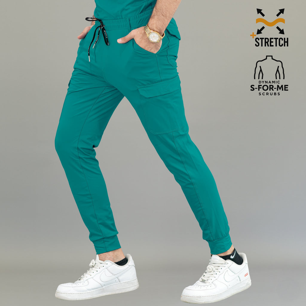 Jogger quirúrgico hombre verde teal Super Stretch para uniforme médico moderno