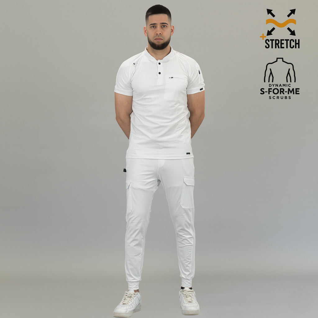 Uniforme médico blanco hombre con filipina quirúrgica Scrubs 901 Super Stretch
