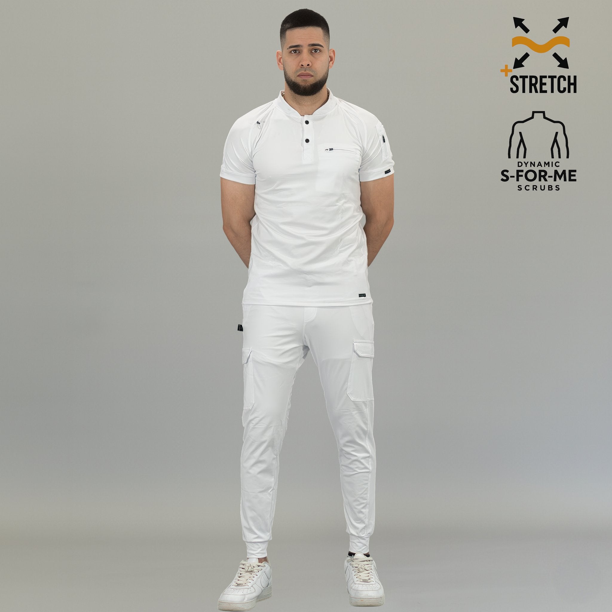 Uniforme médico blanco hombre con filipina quirúrgica Scrubs 901 Super Stretch
