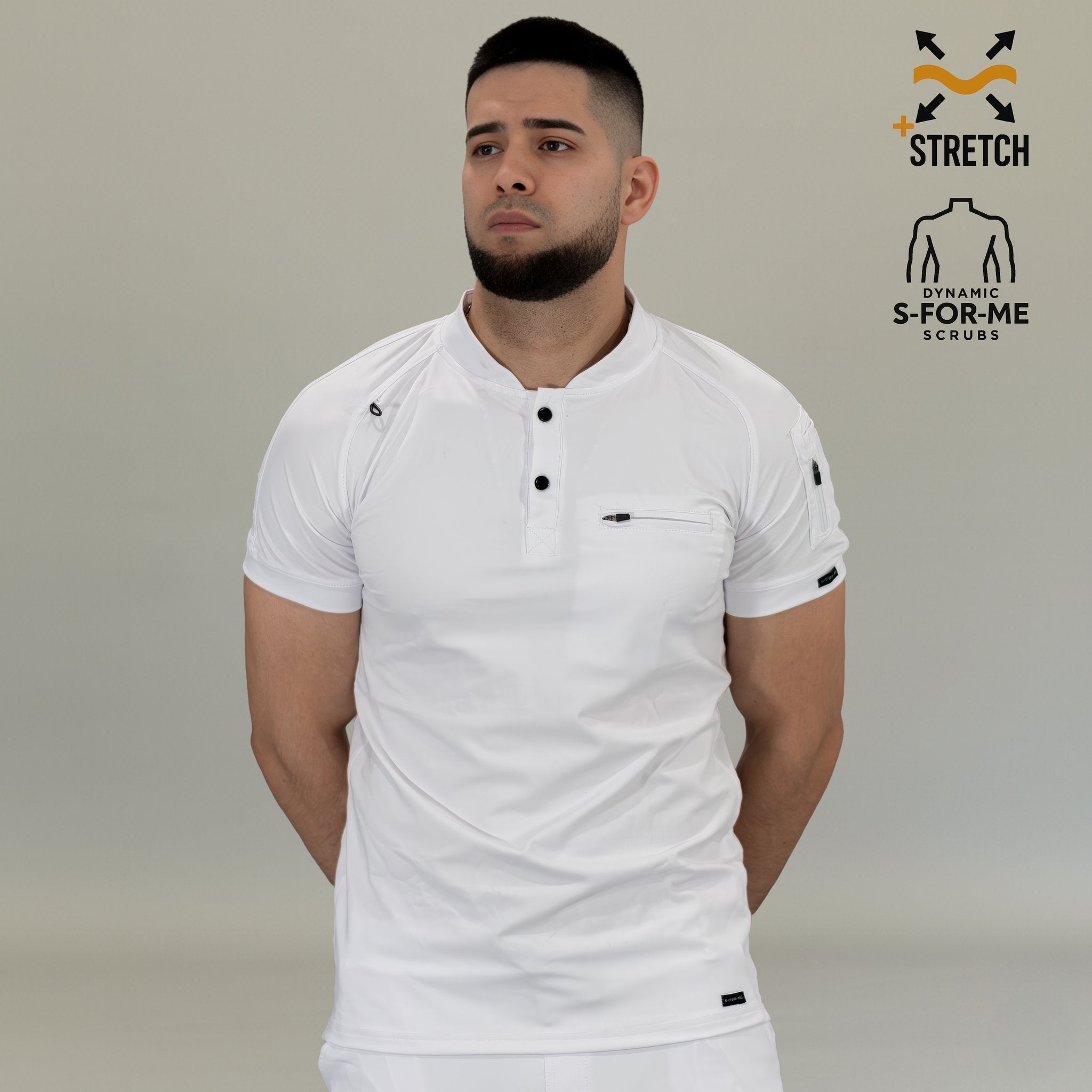 Filipina blanca hombre Super Stretch con corte slim y manga corta