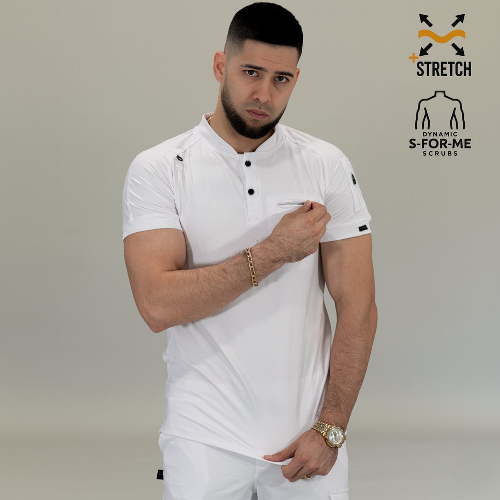 Filipina quirúrgica blanca hombre Scrubs 901 detalle de manga y pecho