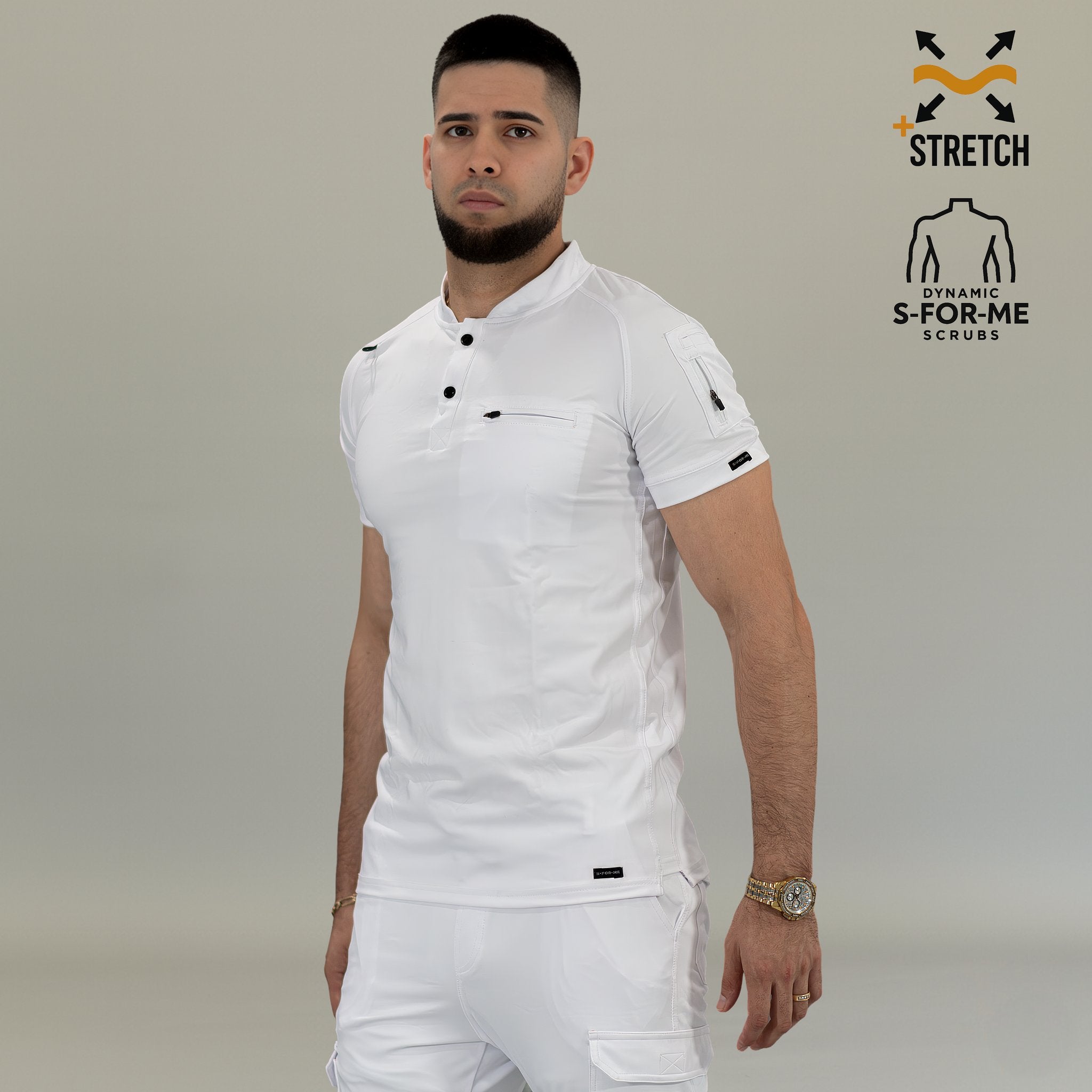 Filipina quirúrgica blanca hombre Scrubs 901 Super Stretch vista tres cuartos