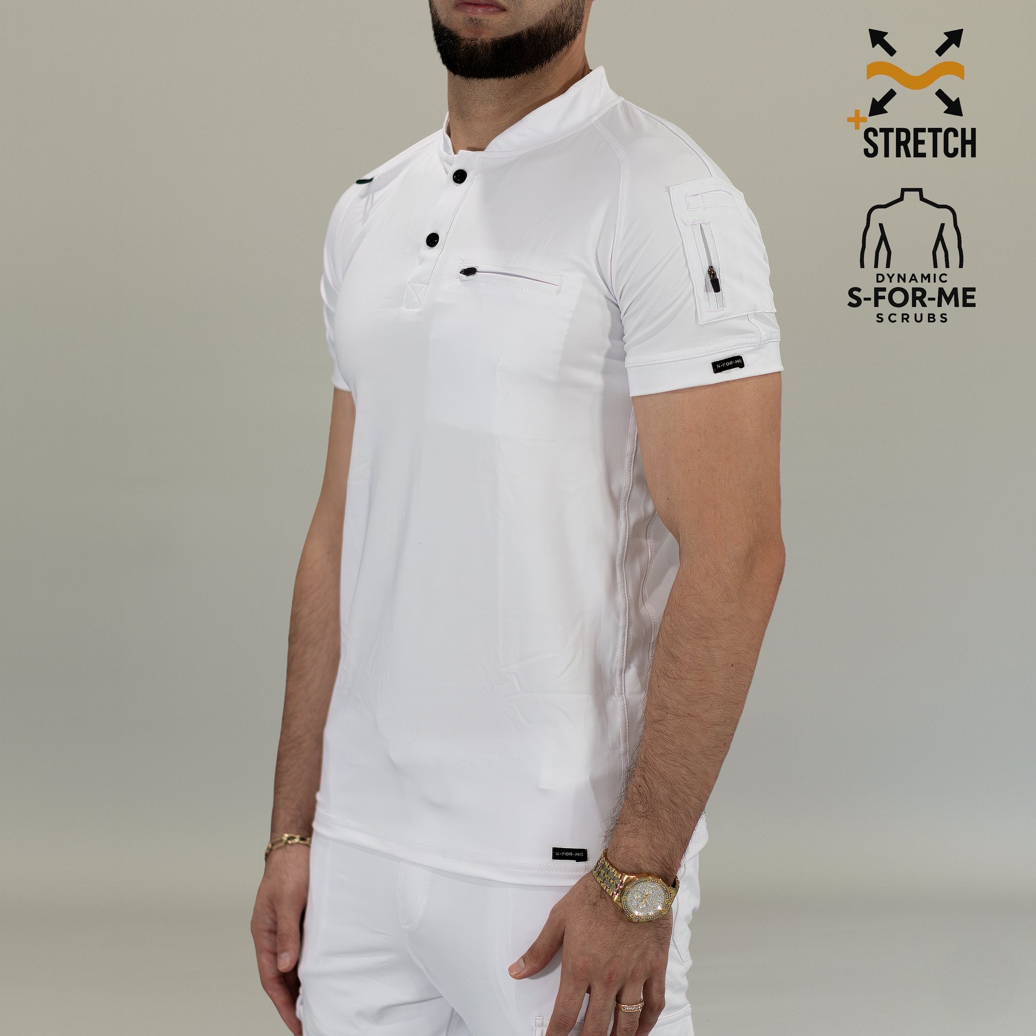 Vista lateral de filipina quirúrgica blanca hombre con tela Super Stretch