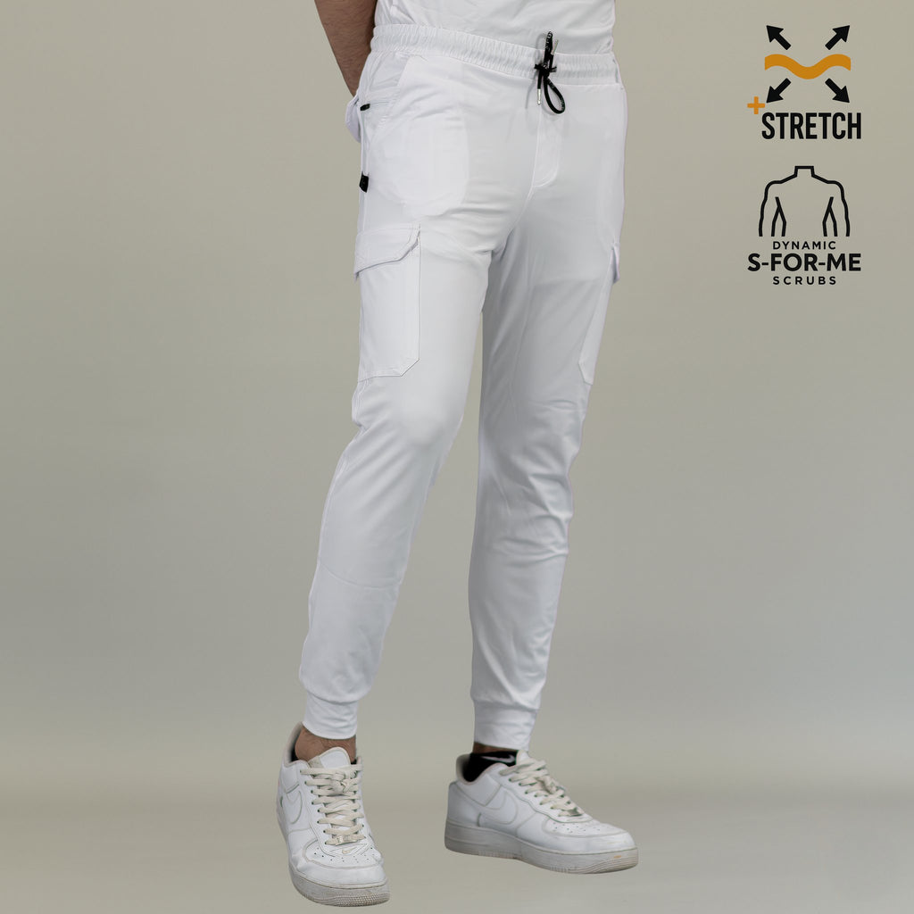 Vista frontal del jogger quirúrgico blanco hombre Scrubs 901 Super Stretch