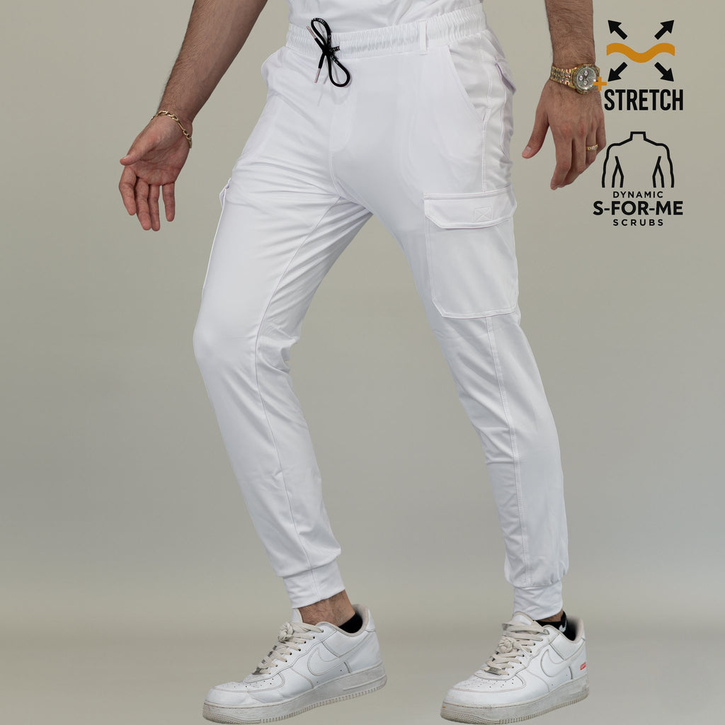 Jogger médico blanco para hombre con corte slim y puño ajustado Scrubs 901