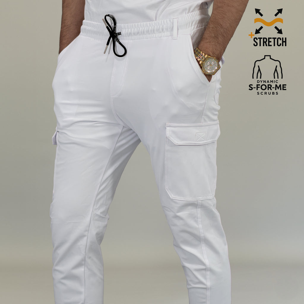 Jogger quirúrgico blanco hombre con bolsillos y jareta negra Scrubs 901