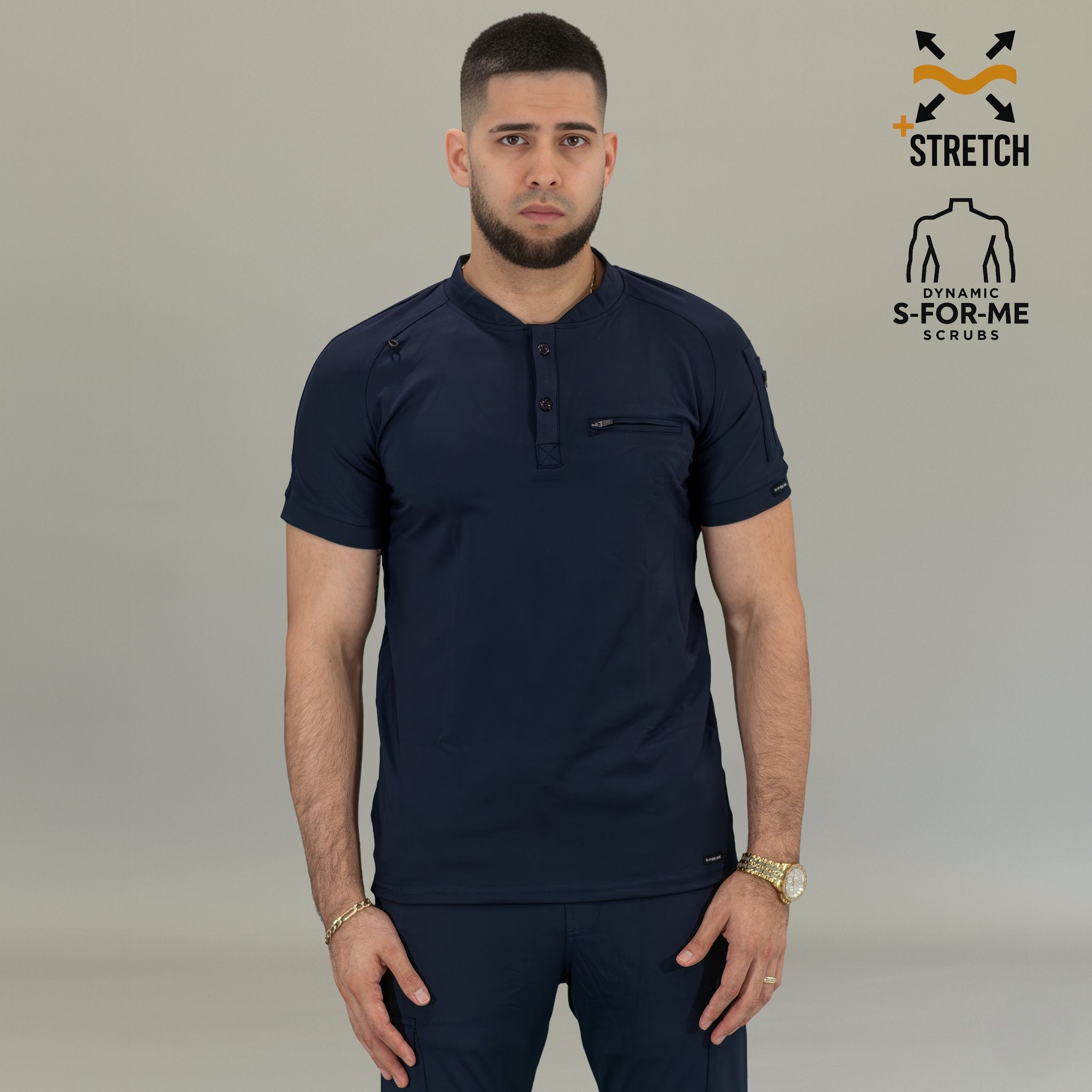 Filipina quirúrgica hombre azul marino Scrubs 901 vista frontal completa