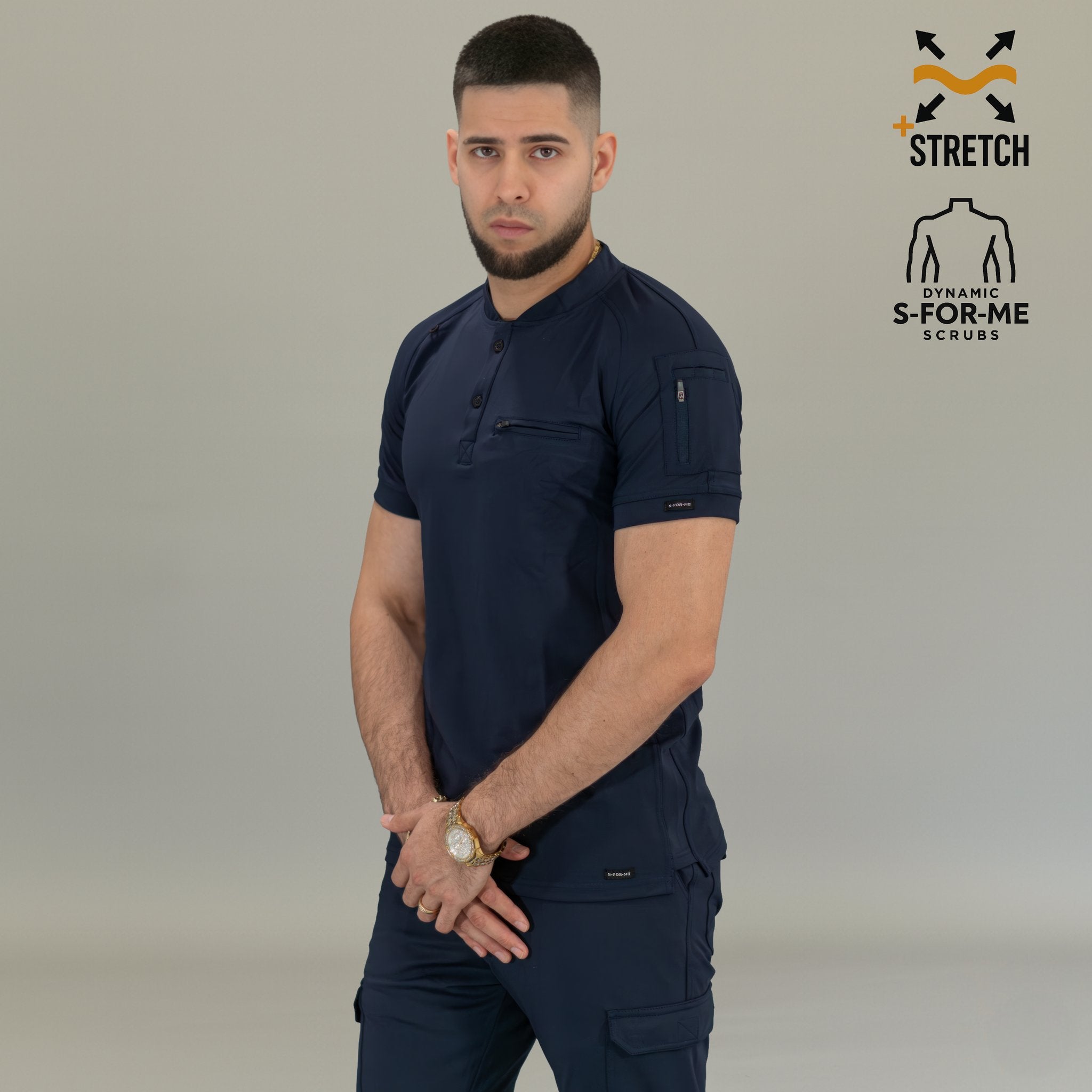 Uniforme médico hombre azul marino con filipina Scrubs 901 super stretch