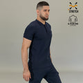 Filipina quirúrgica azul marino hombre Scrubs 901 vista lateral con tela super stretch