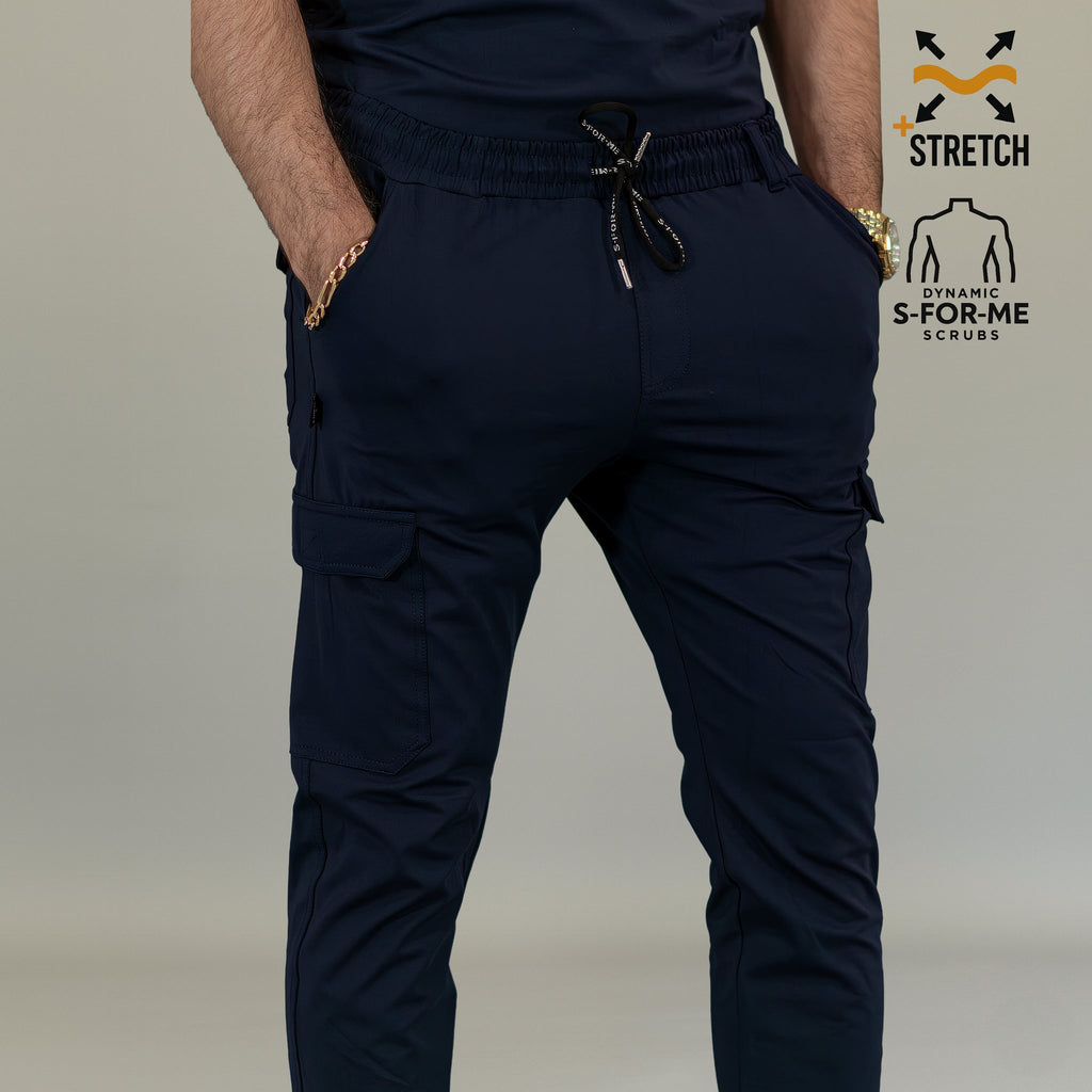 Vista posterior de pantalón jogger quirúrgico azul marino hombre Scrubs 901