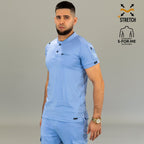 Filipina quirúrgica hombre 901 azul plumbago Super Stretch — vista frontal tres cuartos